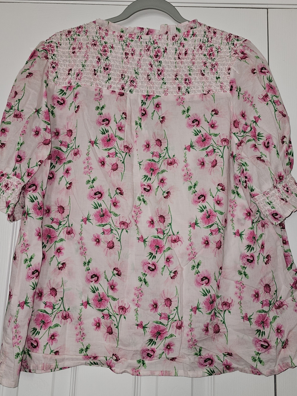 Crown & Ivy Pink Floral Smocked Yoke Button-Front Blouse - Picture 2 of 3